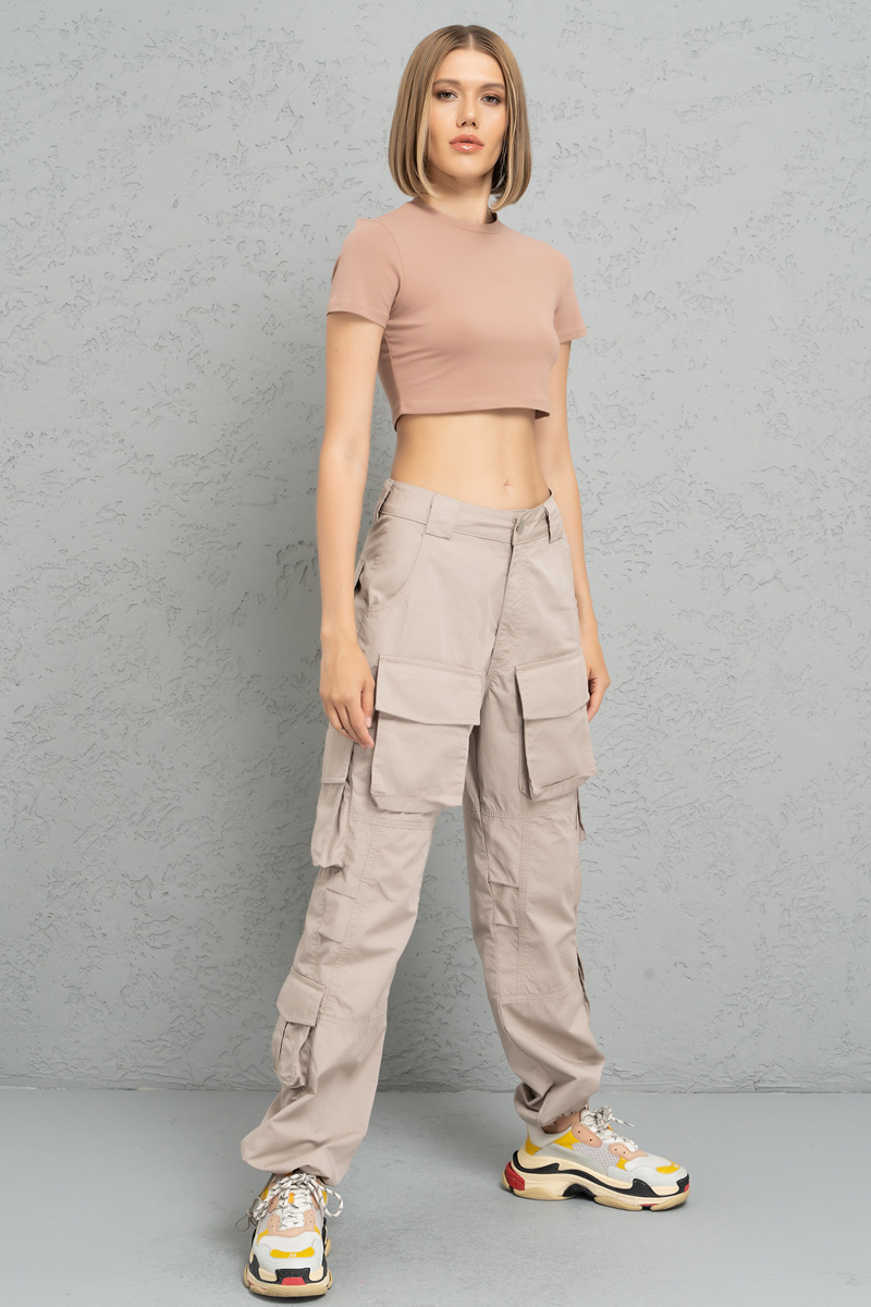 Short Sleeve Caramel Crop Top