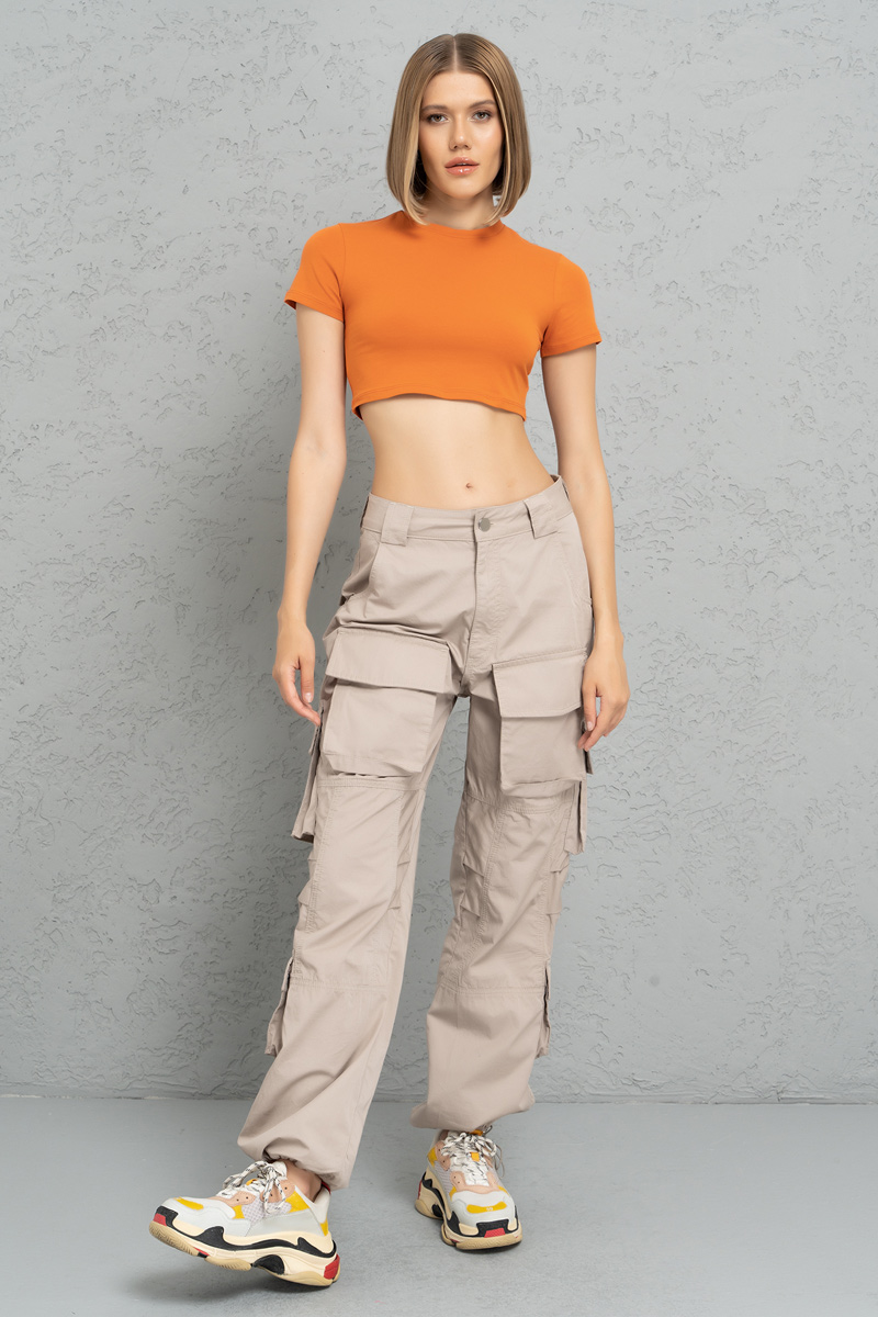 Short Sleeve Dark Orange Crop Top