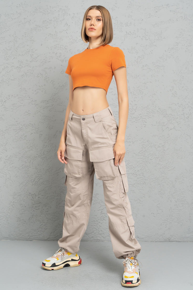 Short Sleeve Dark Orange Crop Top