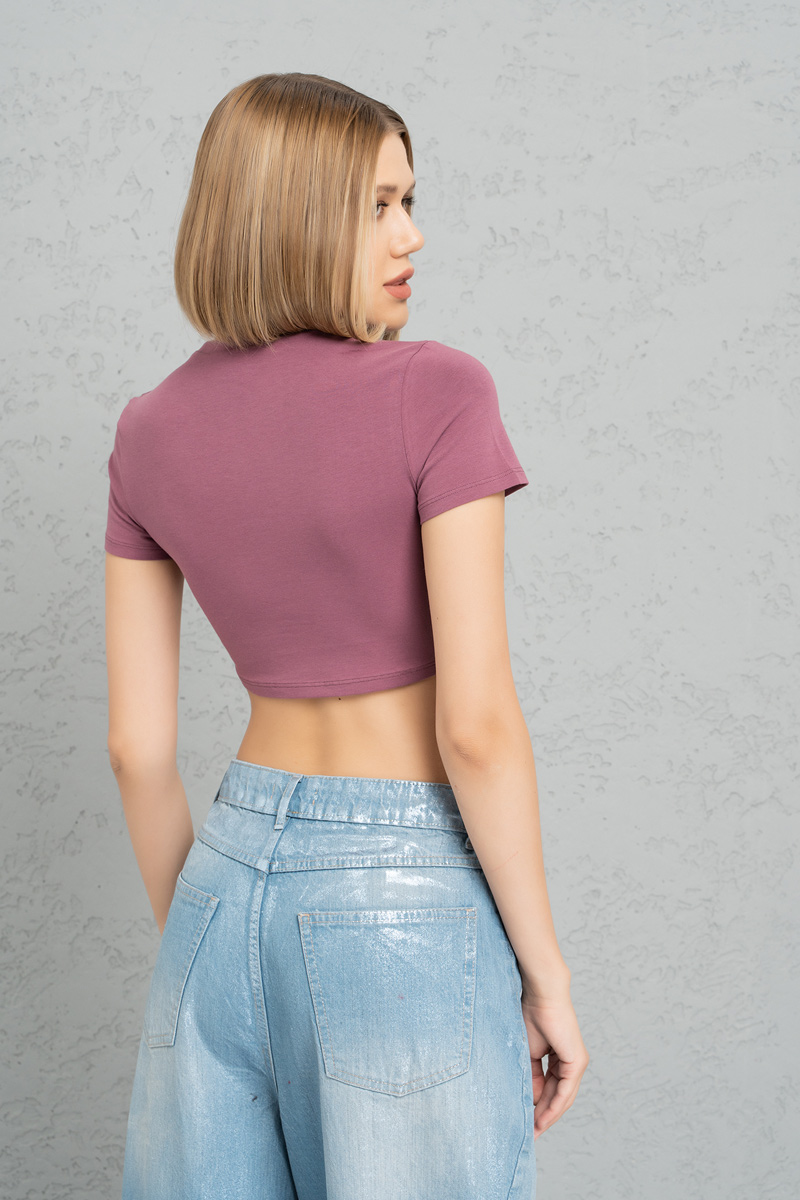 Short Sleeve Rose Crop Top