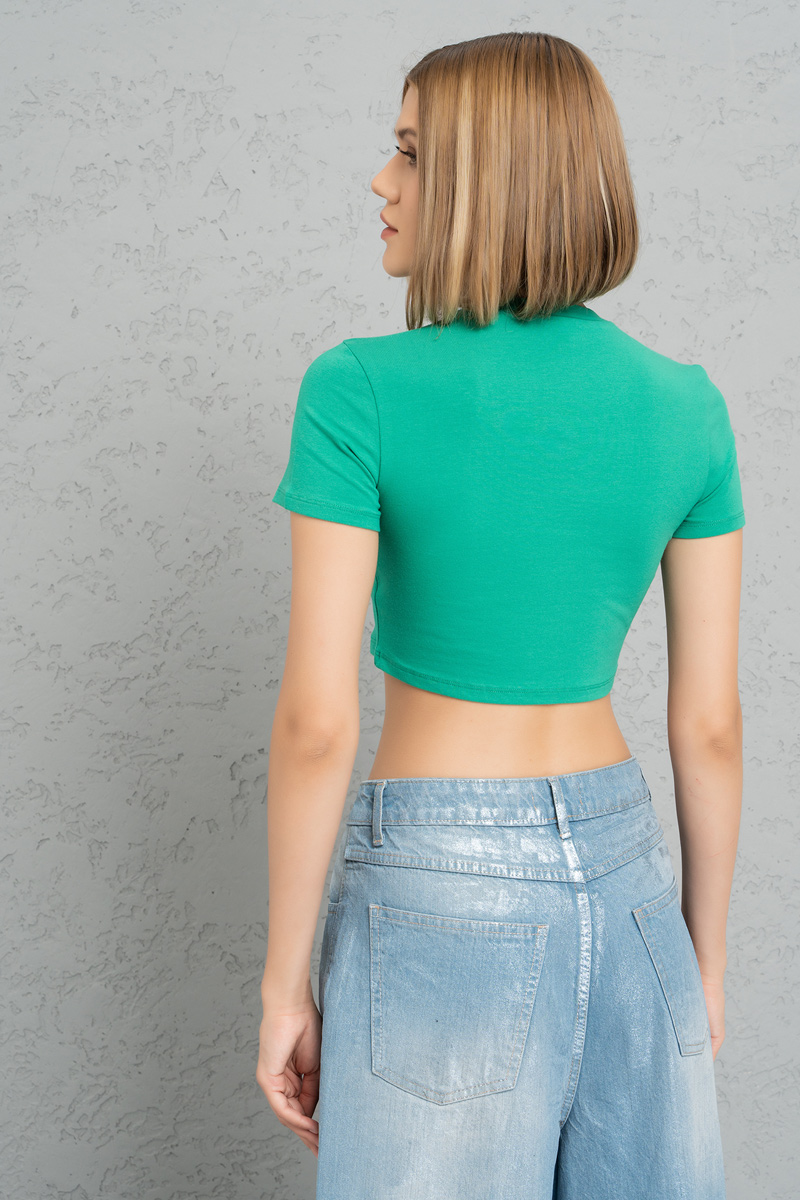Short Sleeve New Green Crop Top