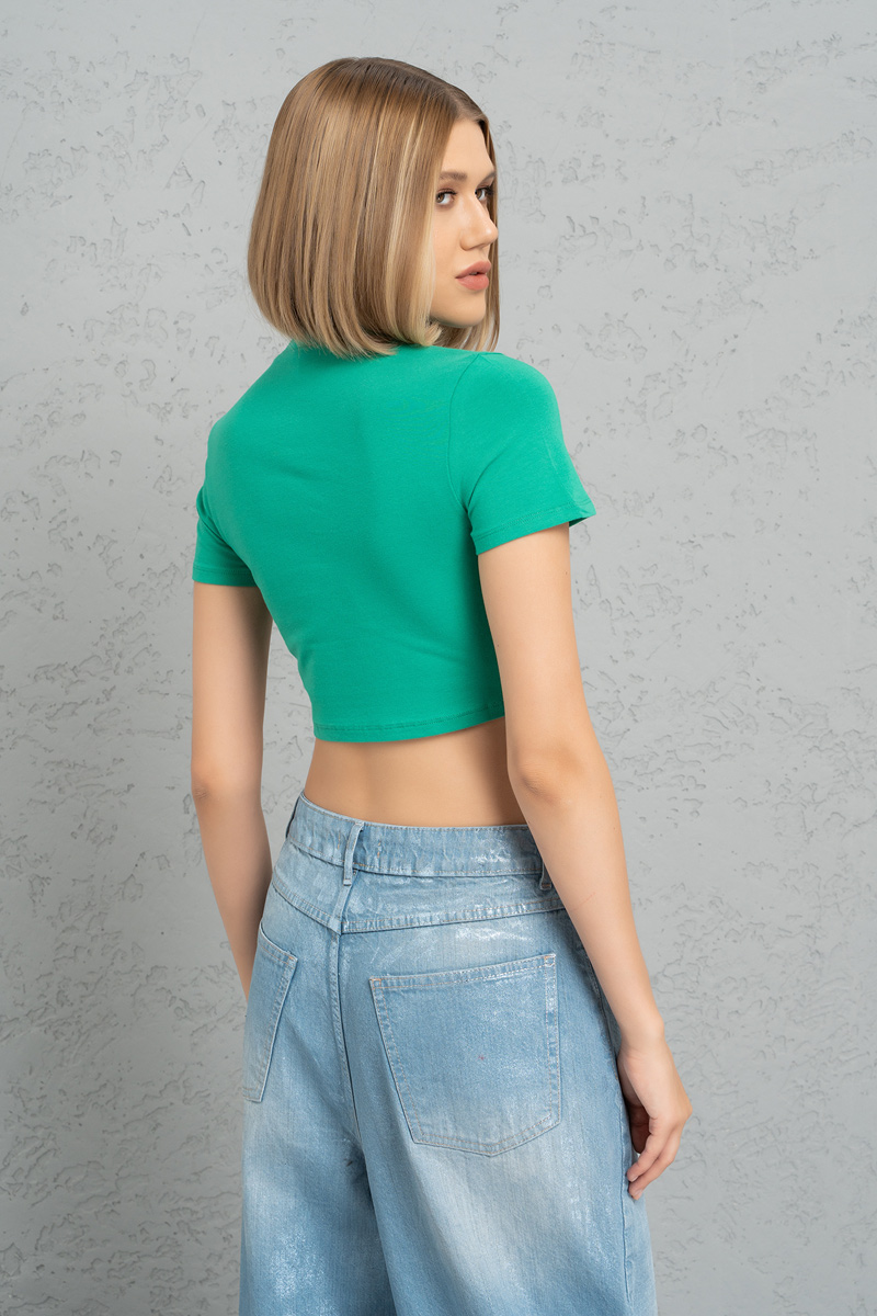 Short Sleeve New Green Crop Top