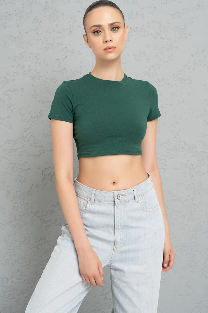 Short Sleeve Green Crop Top