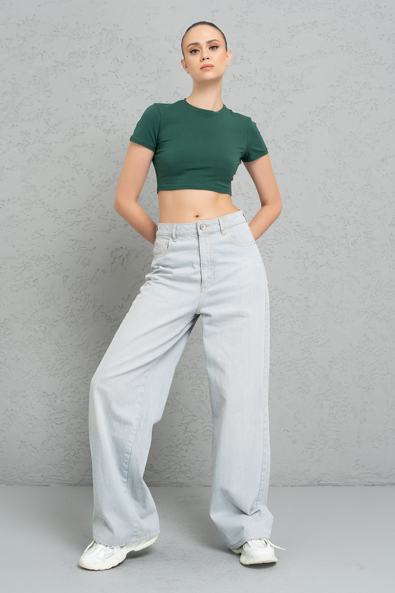 Short Sleeve Green Crop Top