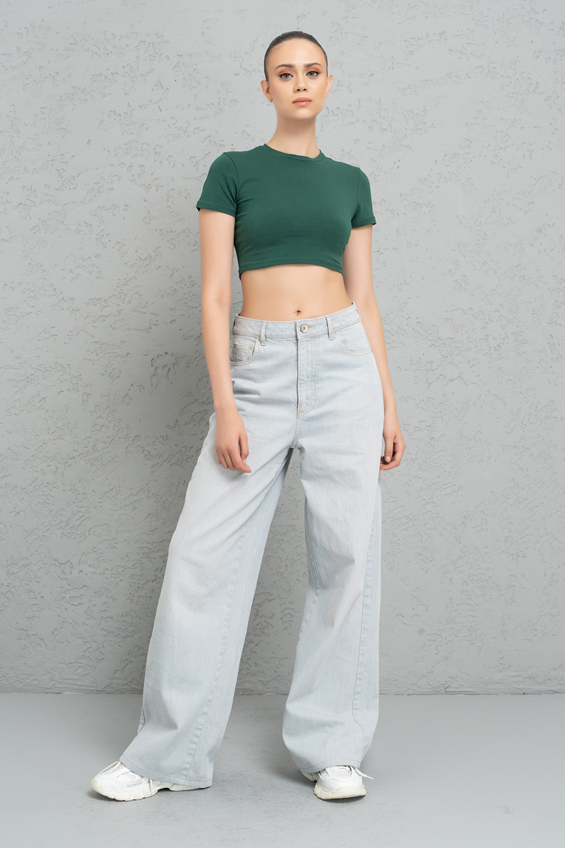 Short Sleeve Green Crop Top