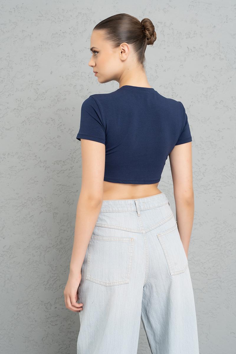 Short Sleeve Indigo Crop Top