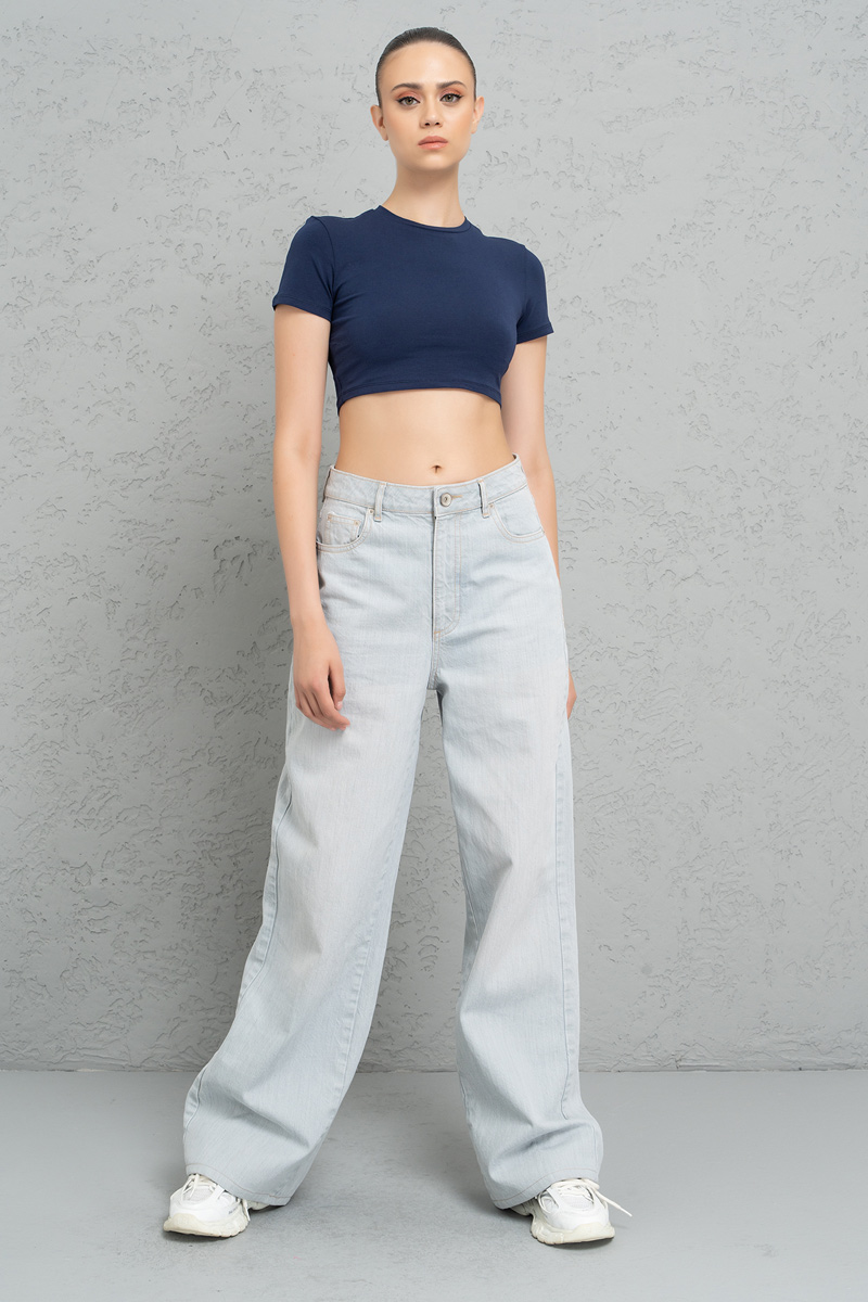 Short Sleeve Indigo Crop Top