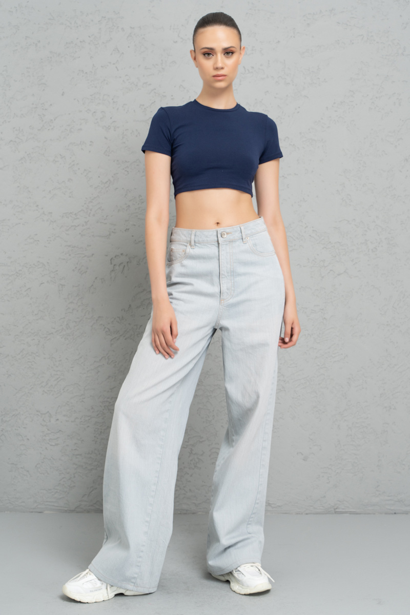 Short Sleeve Indigo Crop Top