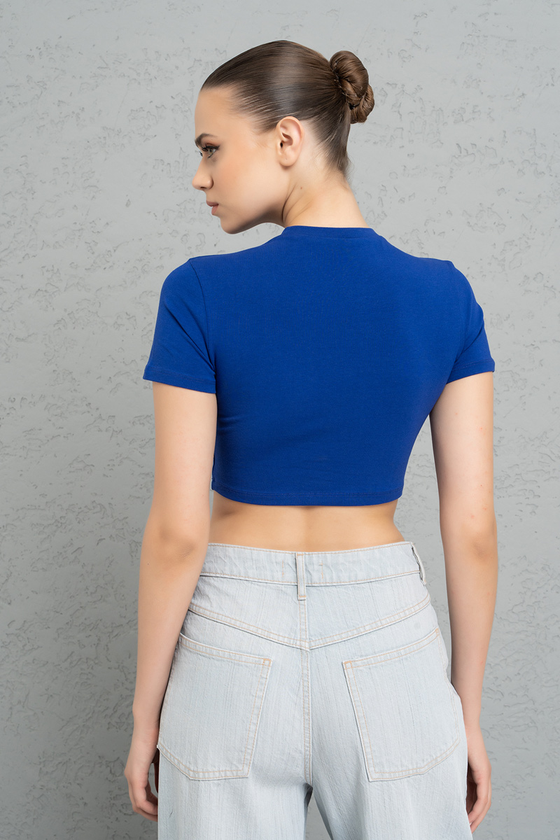 Short Sleeve Saks Blue Crop Top