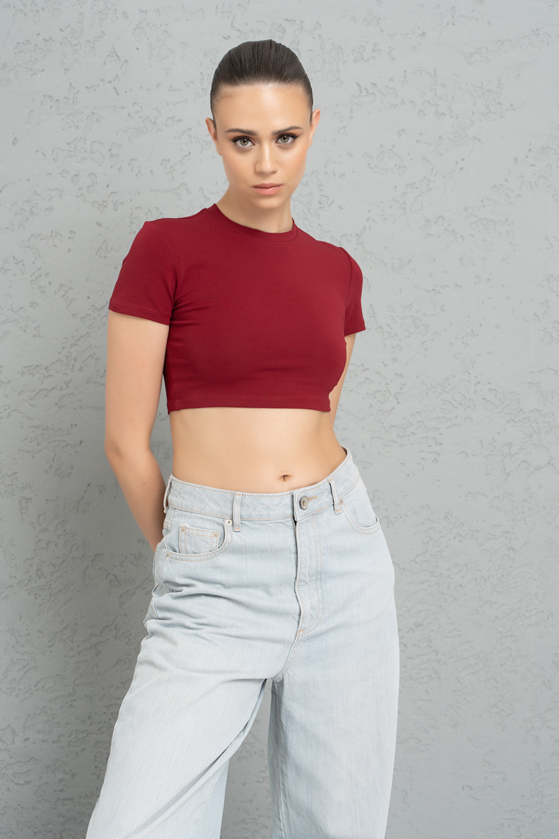 Short Sleeve Bordeaux Crop Top