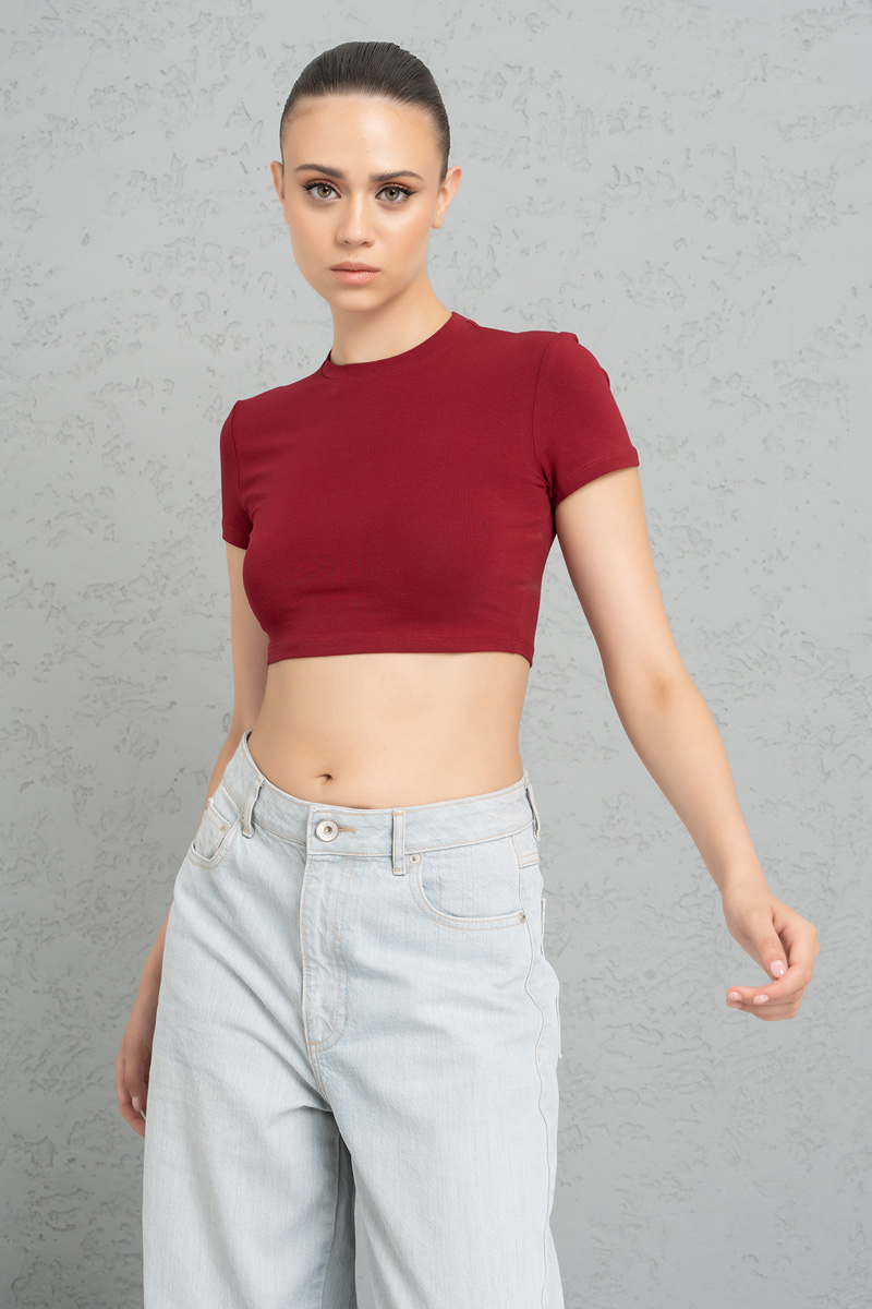 Short Sleeve Bordeaux Crop Top