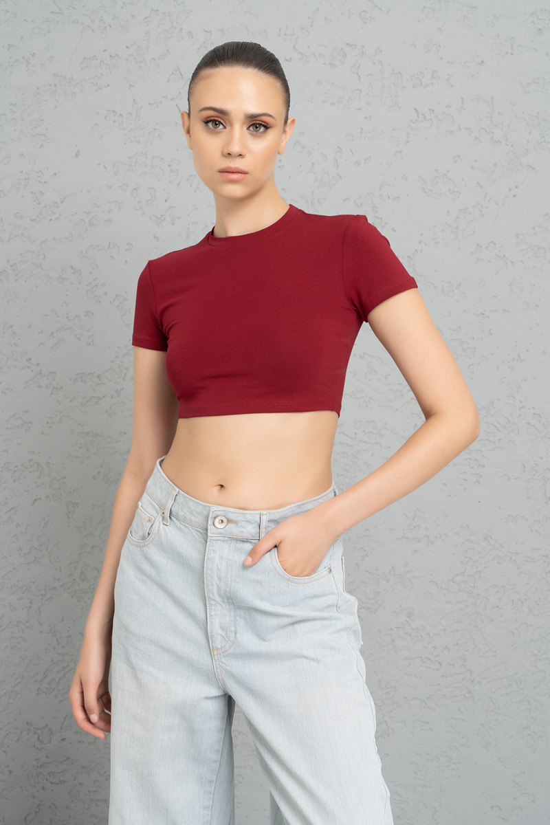 Short Sleeve Bordeaux Crop Top