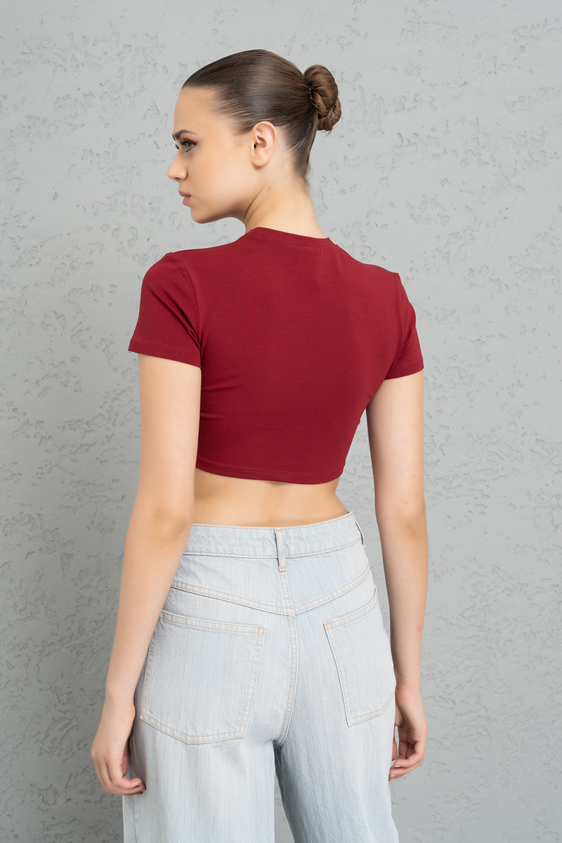 Short Sleeve Bordeaux Crop Top
