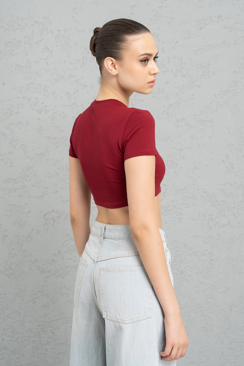 Short Sleeve Bordeaux Crop Top