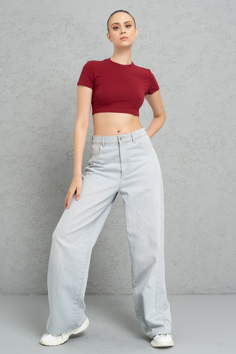 Short Sleeve Bordeaux Crop Top