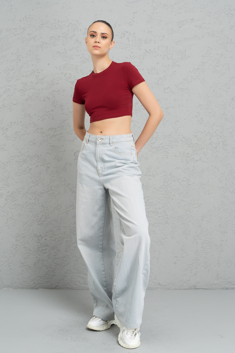 Short Sleeve Bordeaux Crop Top
