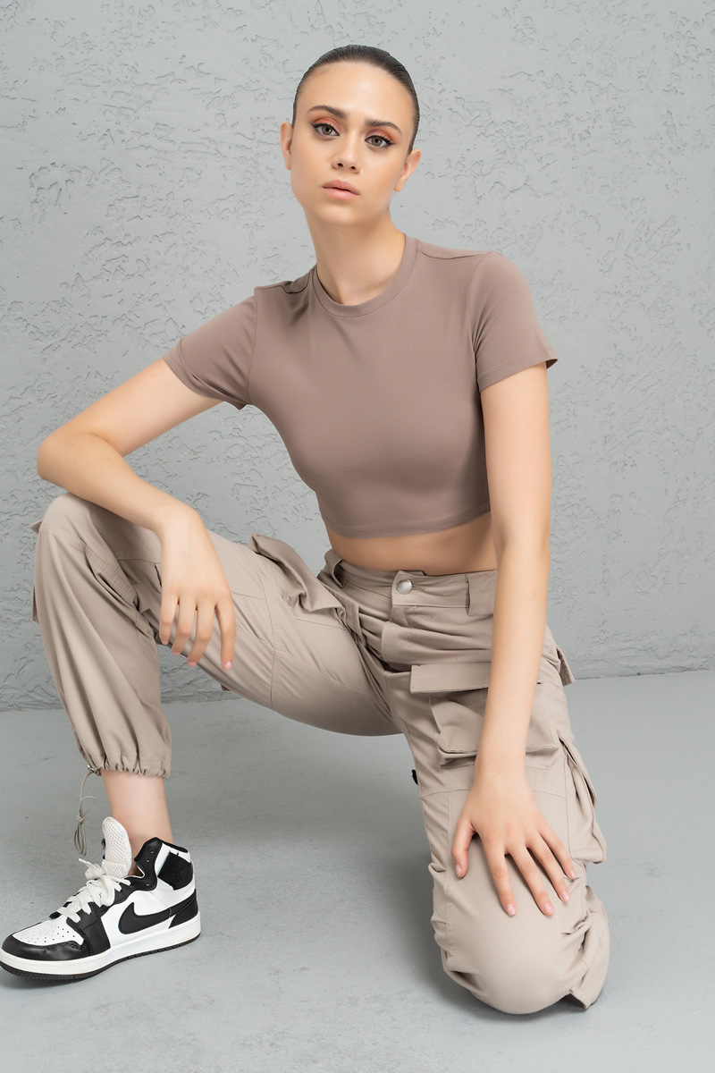 Short Sleeve Dark Mink Crop Top