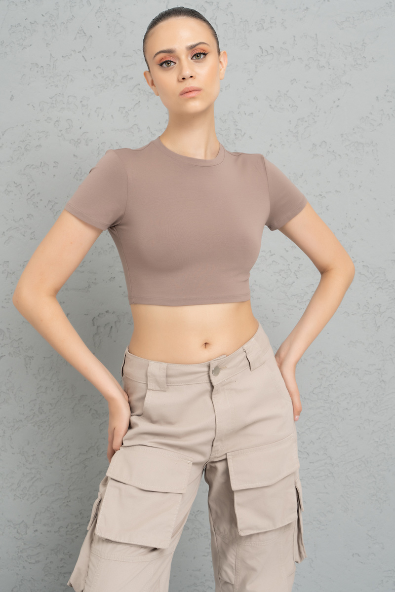 Short Sleeve Dark Mink Crop Top