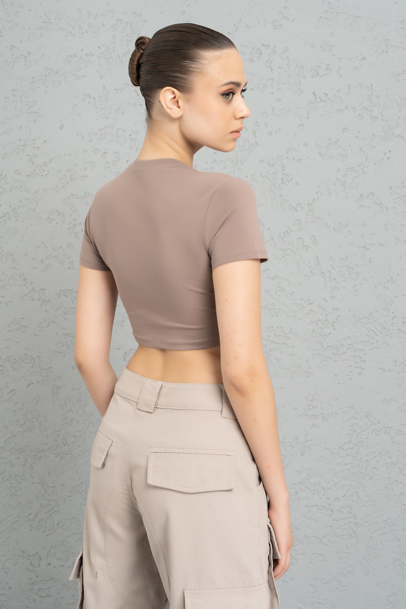 Short Sleeve Dark Mink Crop Top