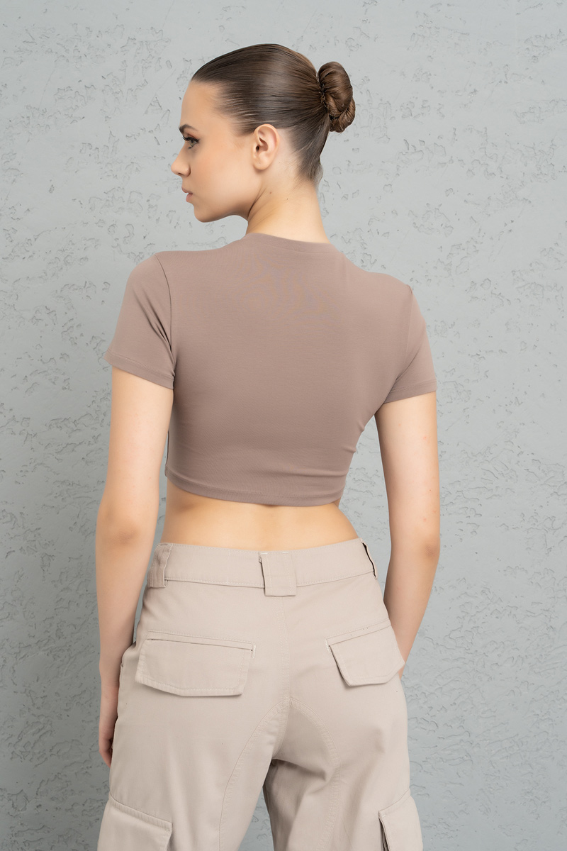 Short Sleeve Dark Mink Crop Top
