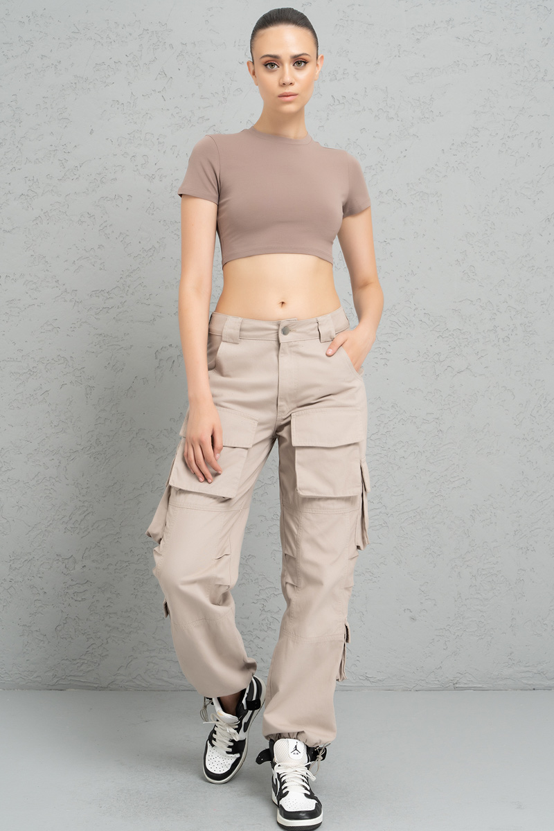 Short Sleeve Dark Mink Crop Top