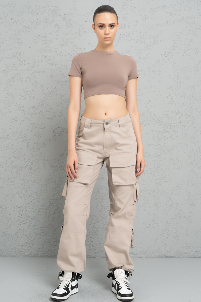 Short Sleeve Dark Mink Crop Top