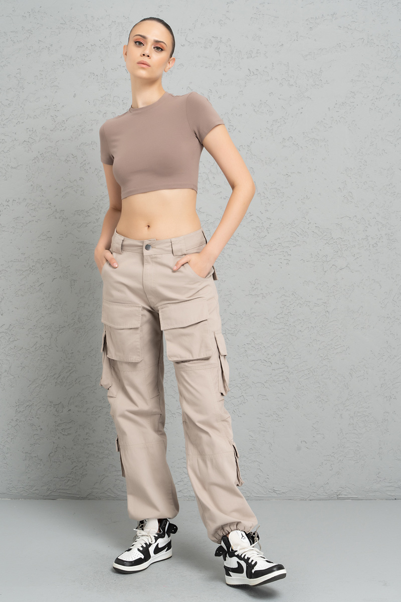 Short Sleeve Dark Mink Crop Top