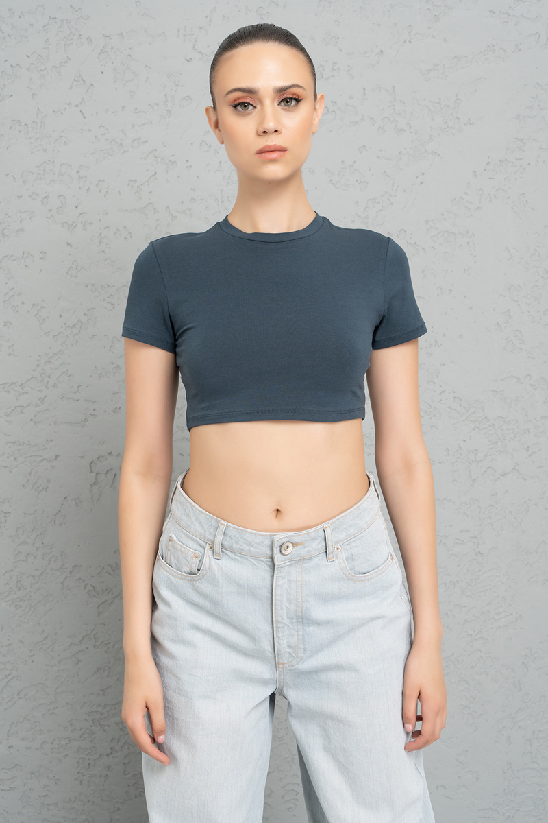 Short Sleeve Dark Petrol Crop Top