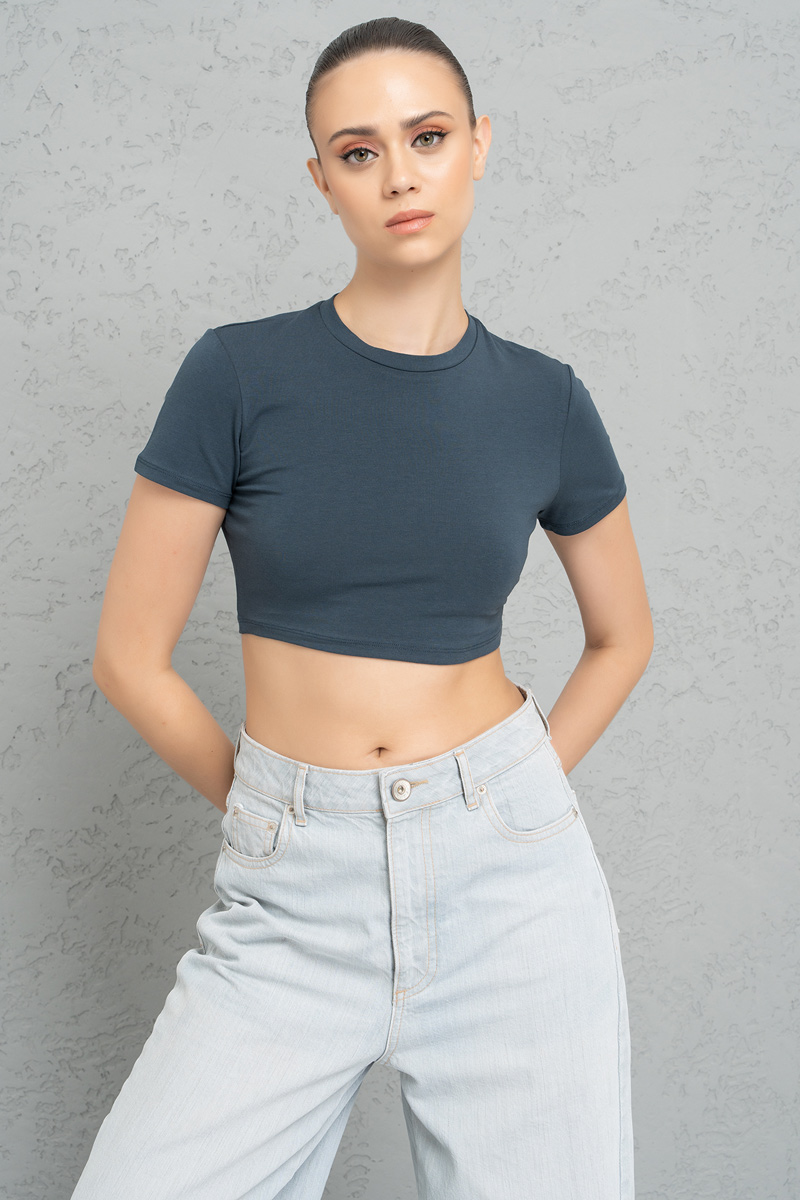 Short Sleeve Dark Petrol Crop Top