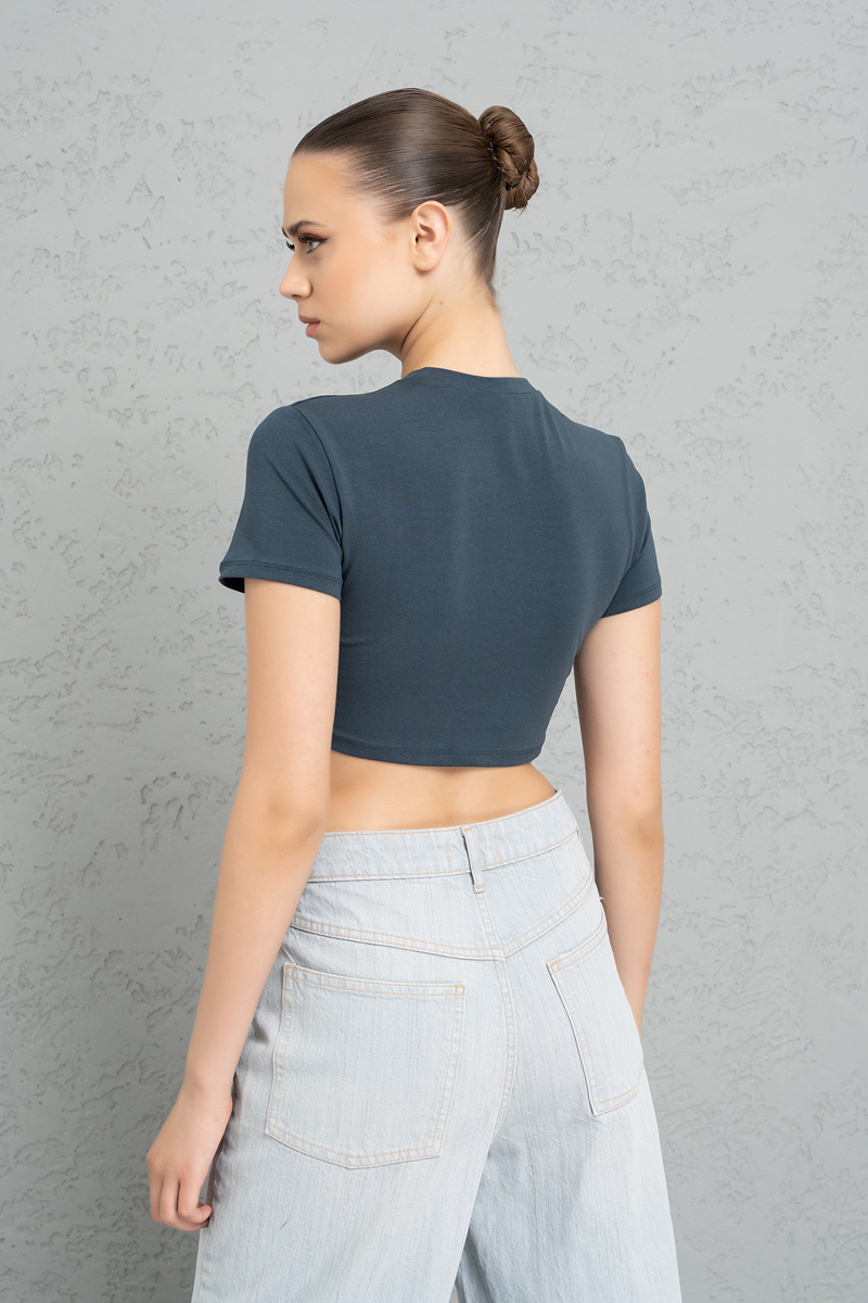 Short Sleeve Dark Petrol Crop Top