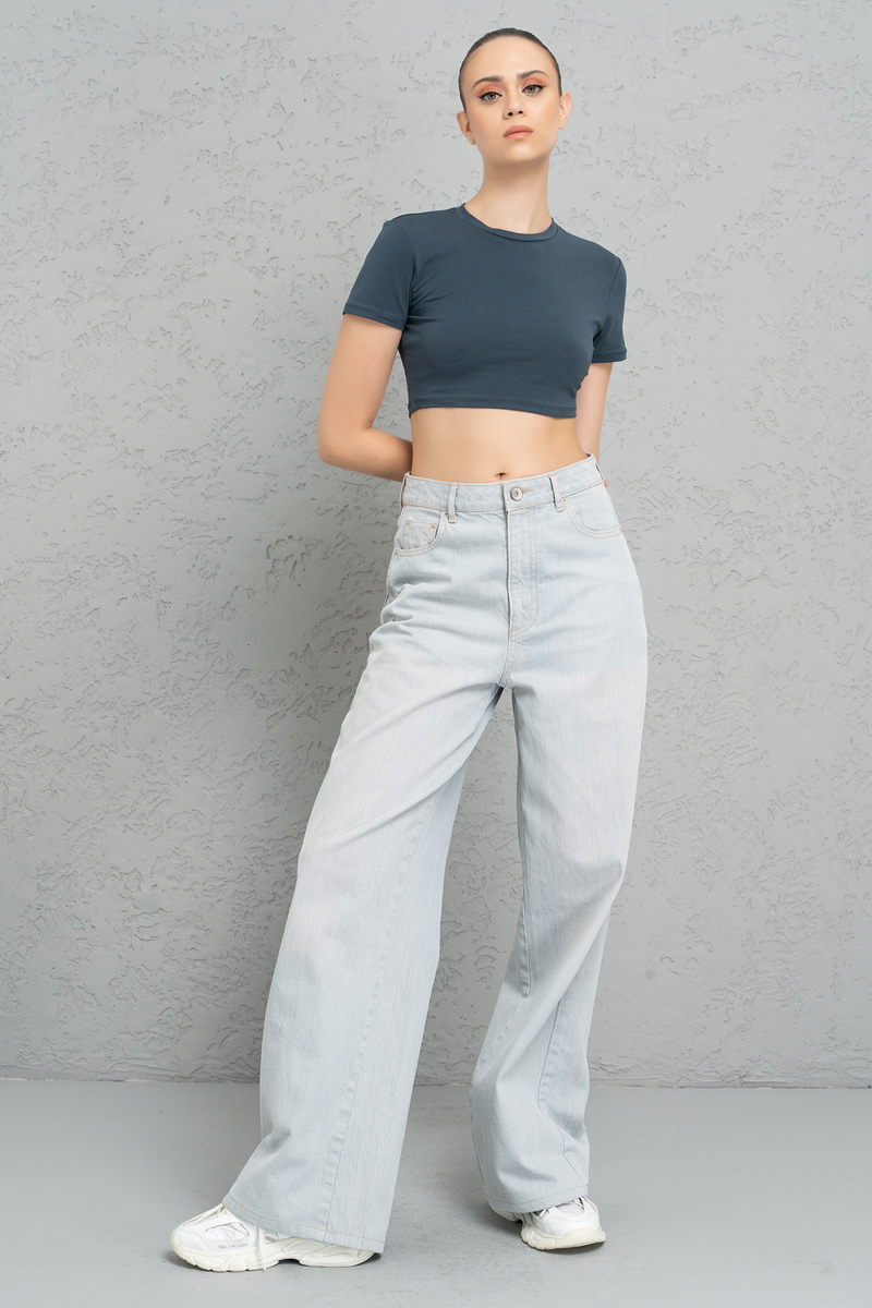 Short Sleeve Dark Petrol Crop Top