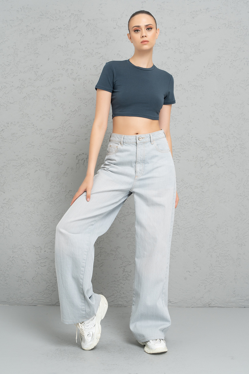 Short Sleeve Dark Petrol Crop Top