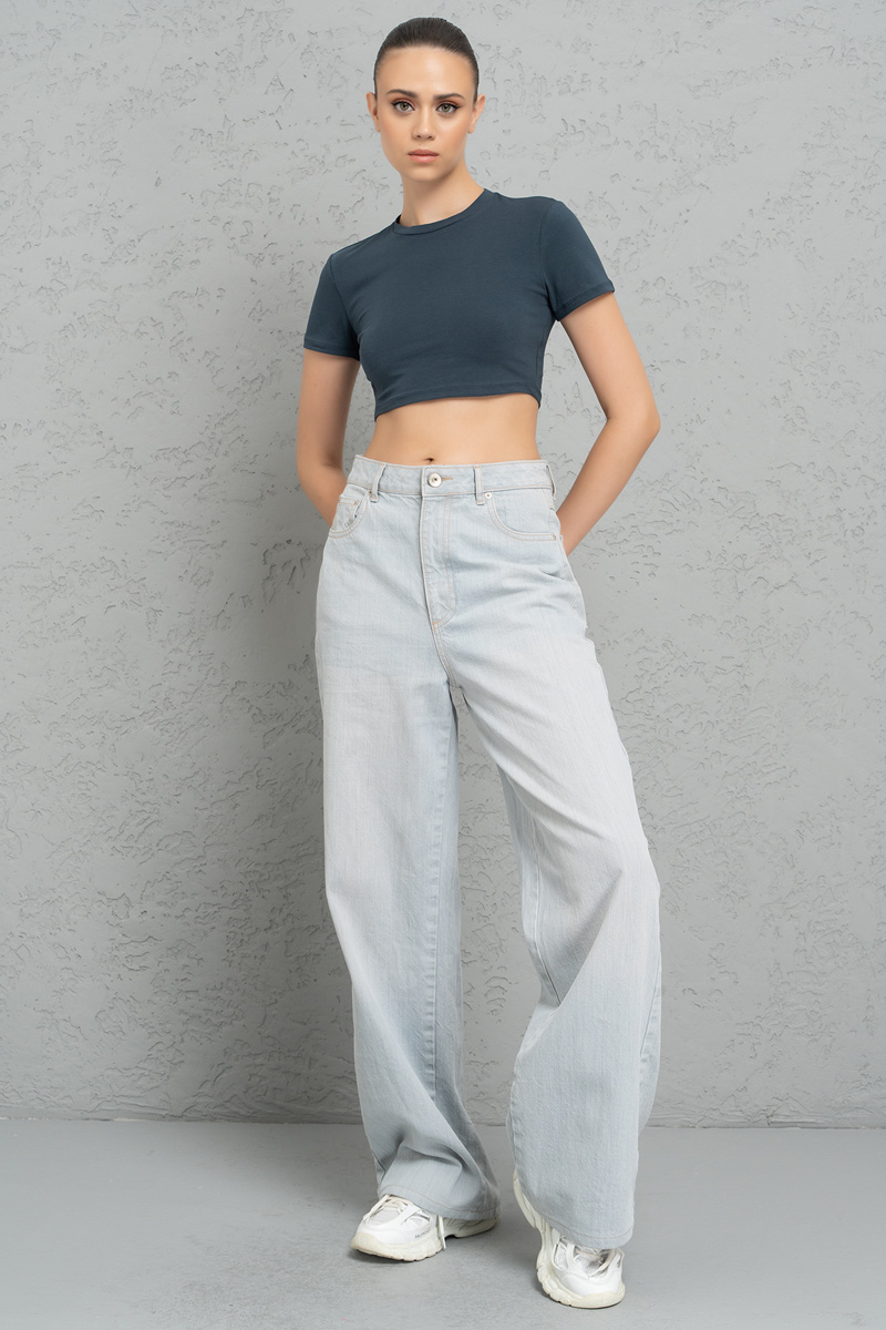 Short Sleeve Dark Petrol Crop Top
