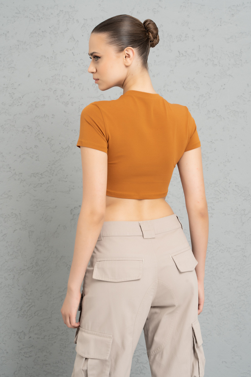 Kısa Kollu Moka Crop Bluz