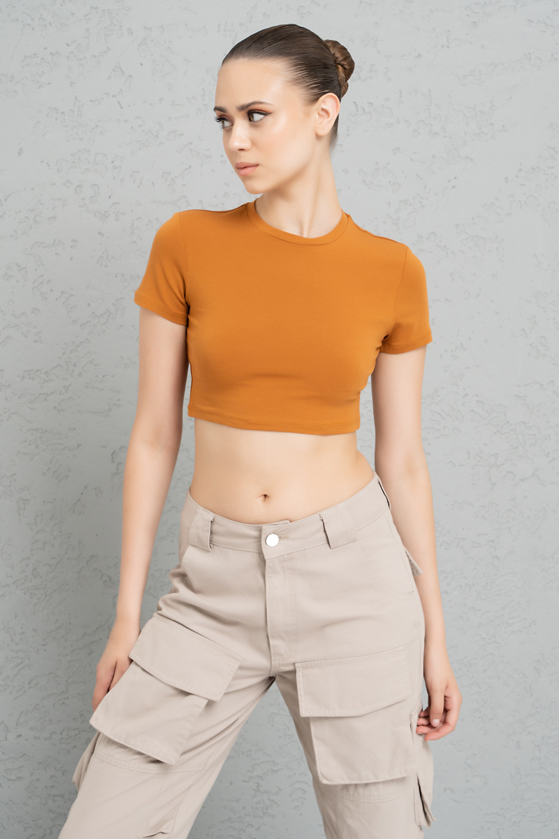 Kısa Kollu Moka Crop Bluz