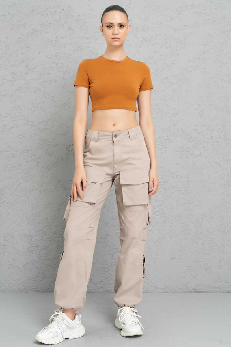 Kısa Kollu Moka Crop Bluz