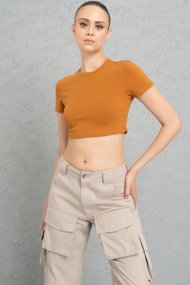 Kısa Kollu Moka Crop Bluz