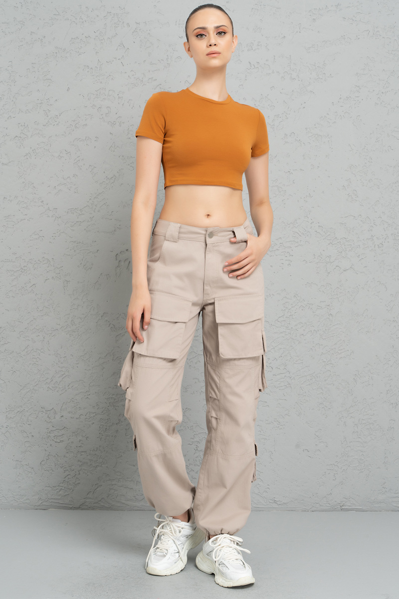 Kısa Kollu Moka Crop Bluz