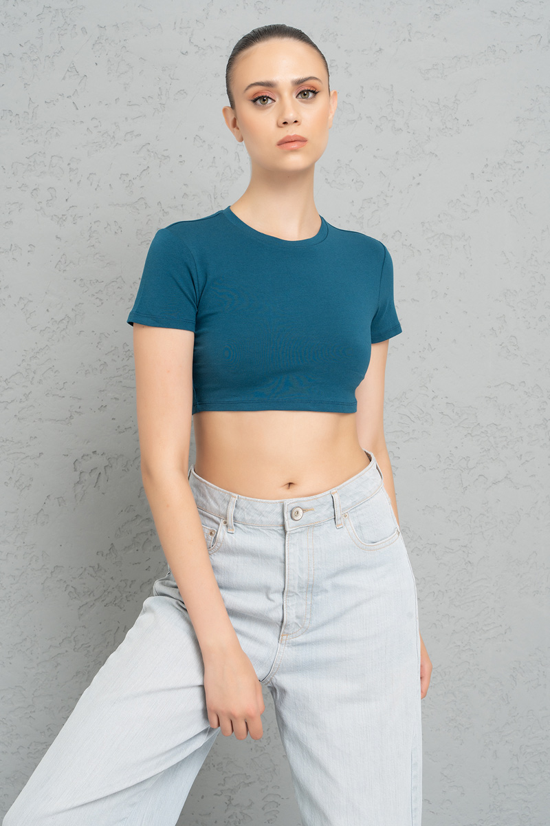 Short Sleeve Light Petrol Crop Top