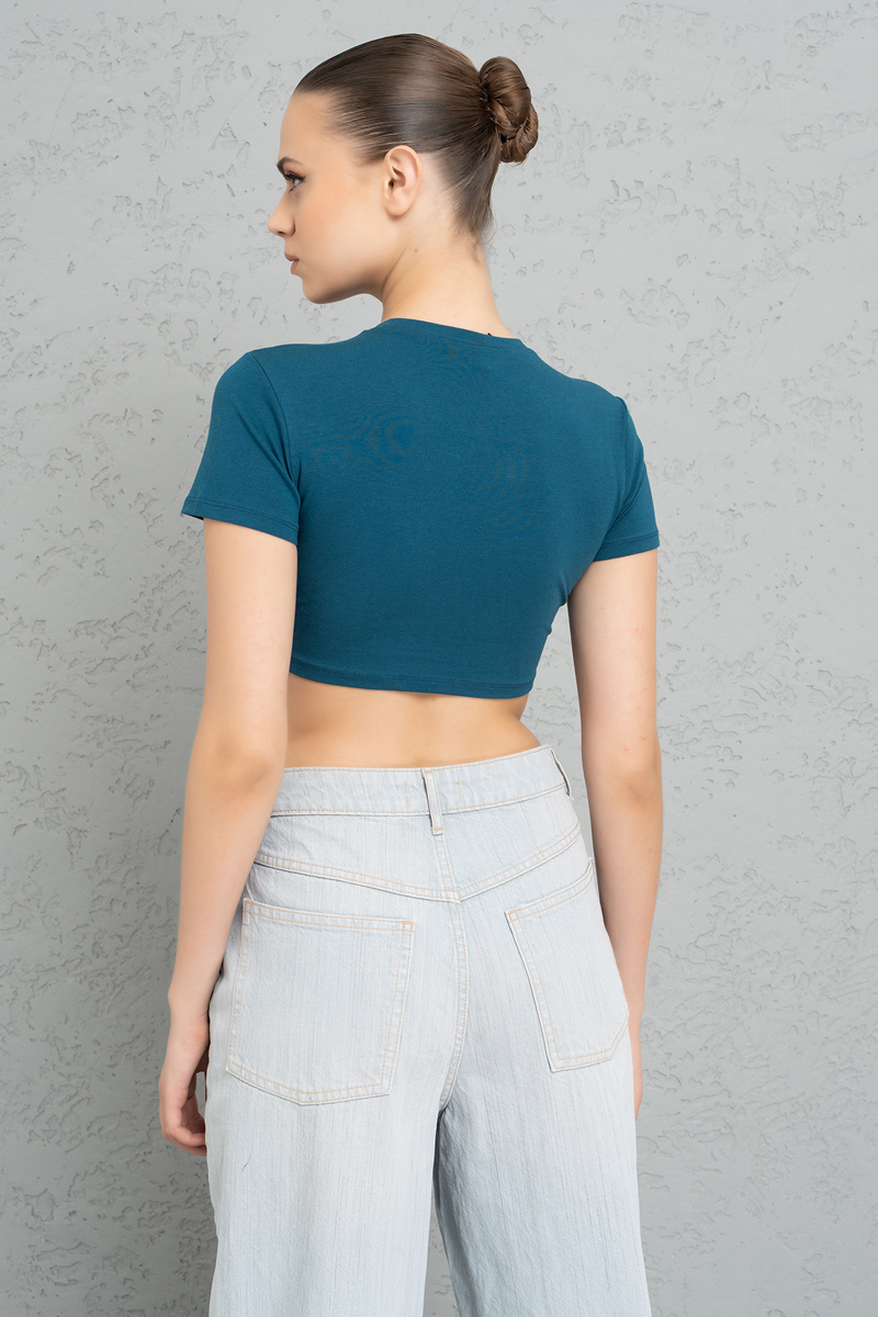 Short Sleeve Light Petrol Crop Top