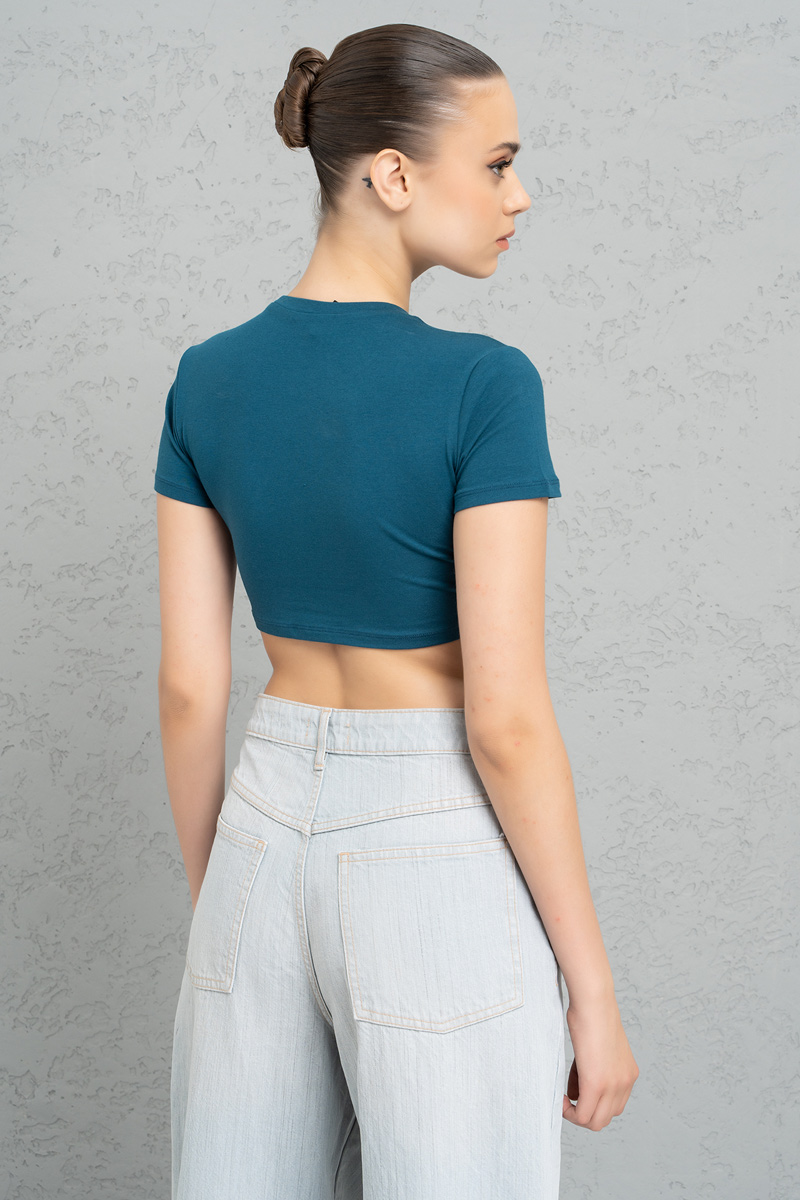 Short Sleeve Light Petrol Crop Top
