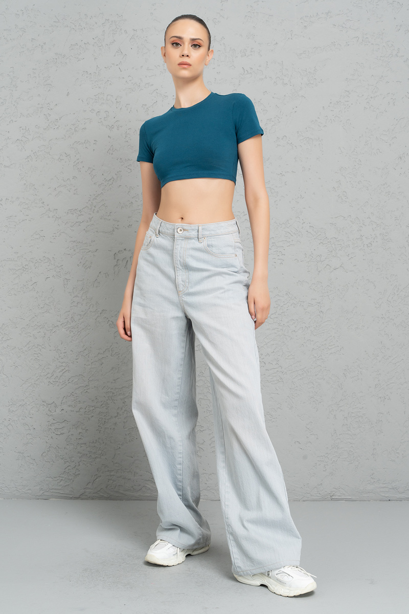 Short Sleeve Light Petrol Crop Top