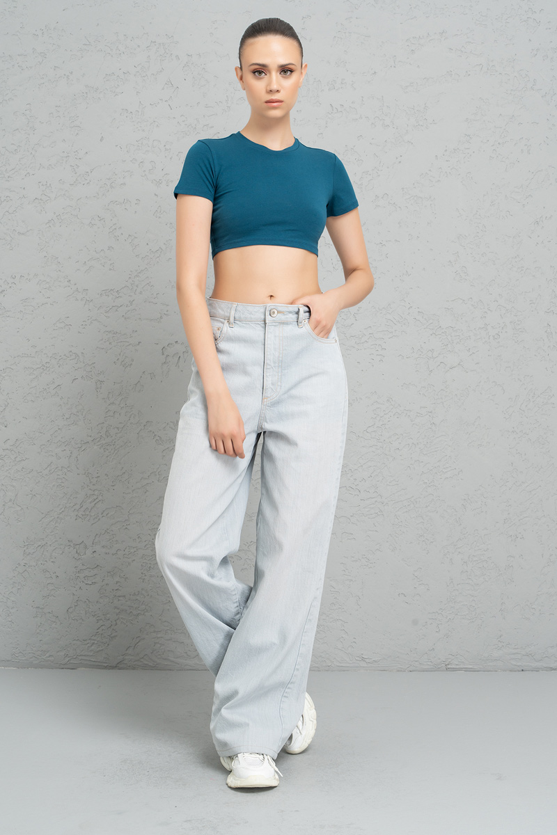 Short Sleeve Light Petrol Crop Top