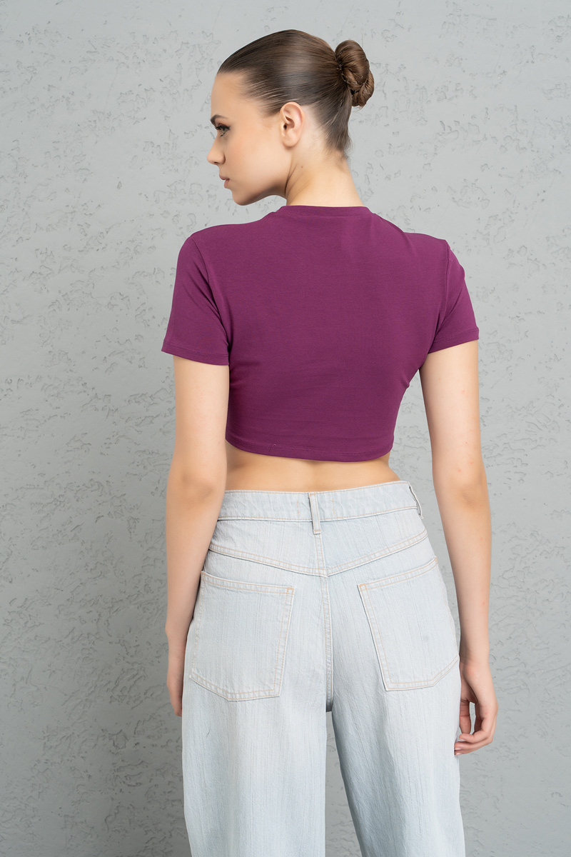 Short Sleeve Mürdüm Crop Top