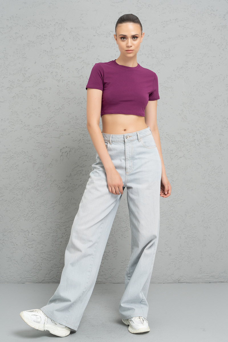 Short Sleeve Mürdüm Crop Top