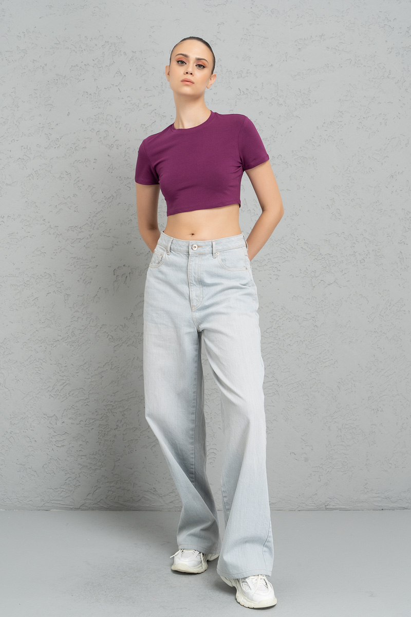 Short Sleeve Mürdüm Crop Top