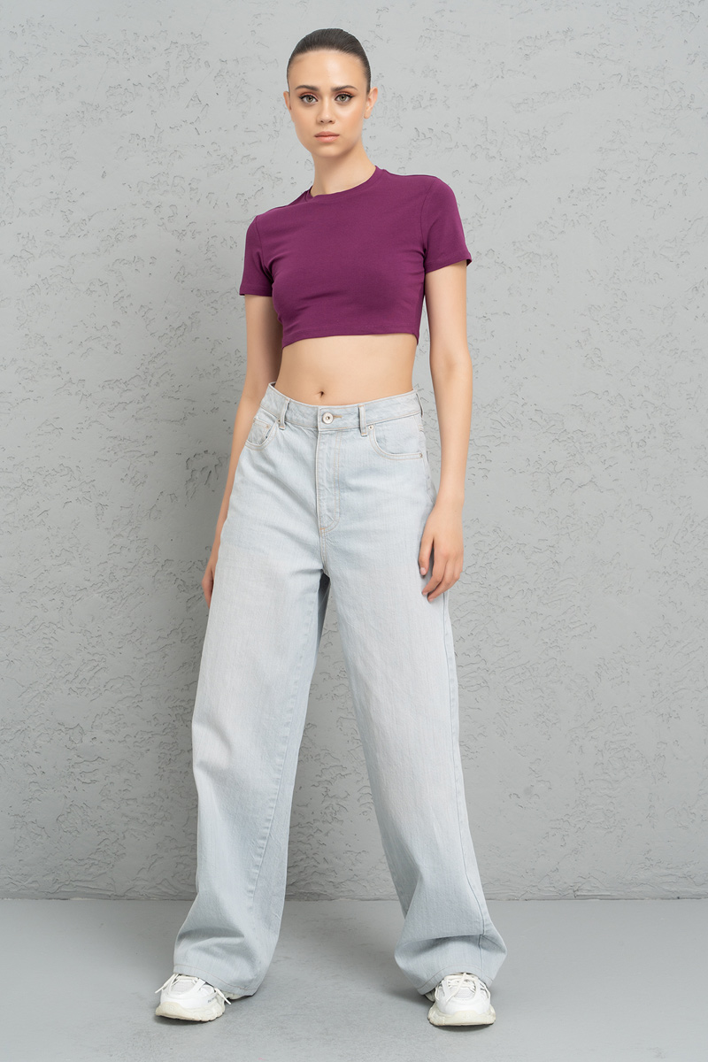 Short Sleeve Mürdüm Crop Top