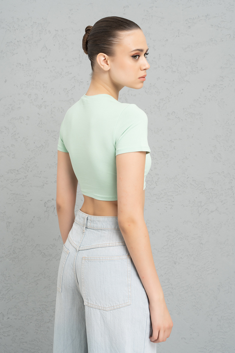 Kısa Kollu Pale Mýnt Crop Bluz