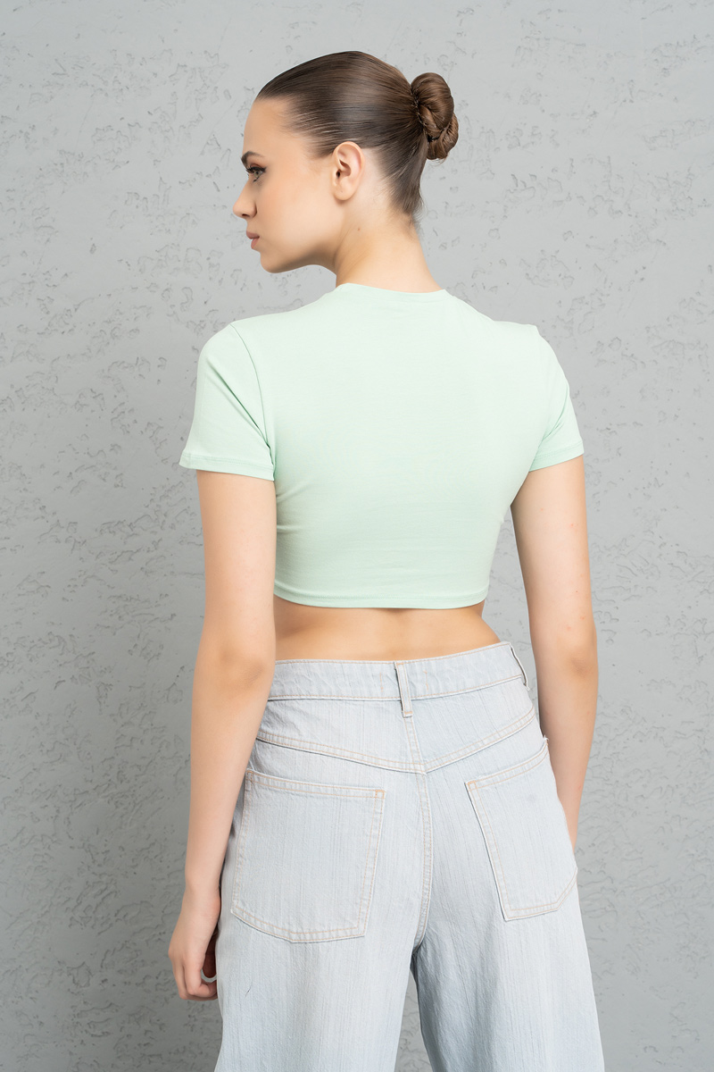 Kısa Kollu Pale Mýnt Crop Bluz