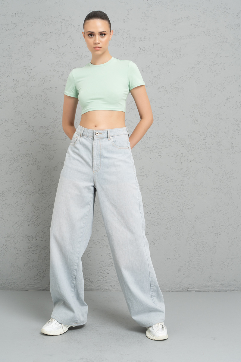 Kısa Kollu Pale Mýnt Crop Bluz